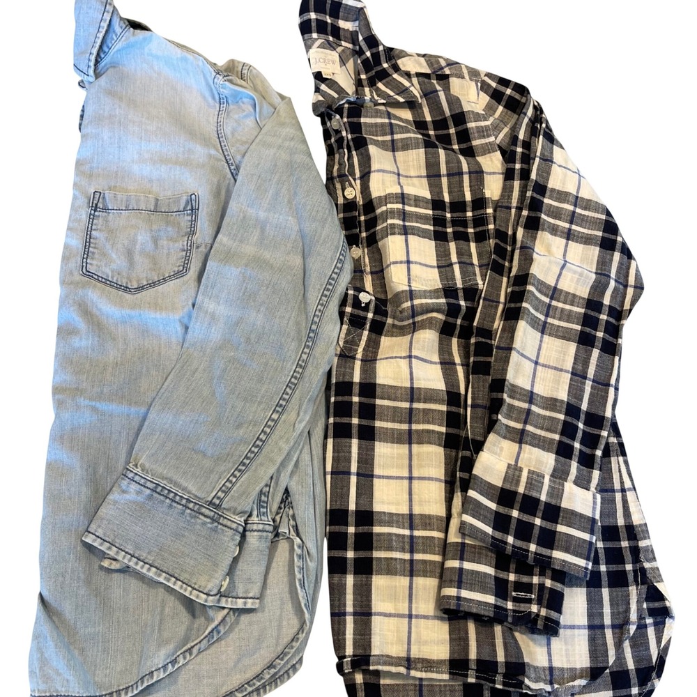 J.Crew Button Down Shirt Bundle Womens XXS 0P Blue Plaid Chambray Preppy Classic